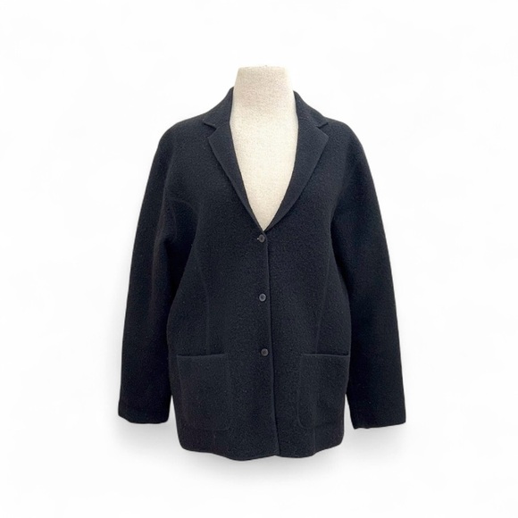 Eileen Fisher Quiet Luxury Black 100% Boiled Wool Boxy Fit Jacket Size Medium/L - Picture 2 of 14